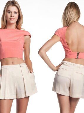 Naven Party Top Silk PEACH charmeuse Crop Cut Out Back Orange Open NEW Zipper